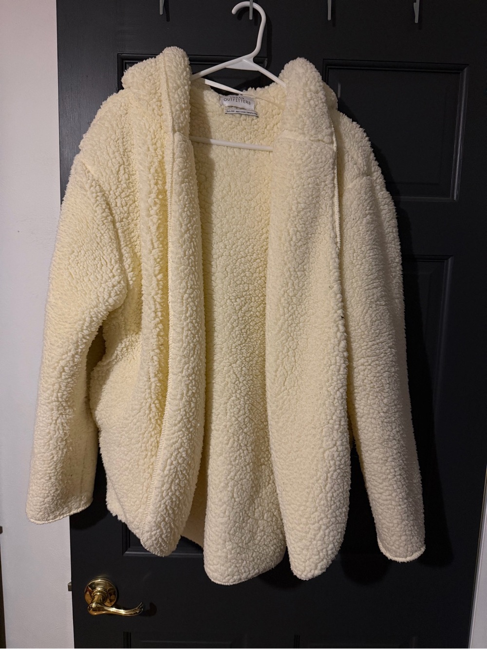 Urban Outfitters Cream Sherpa Hooded Open-Front Jacket